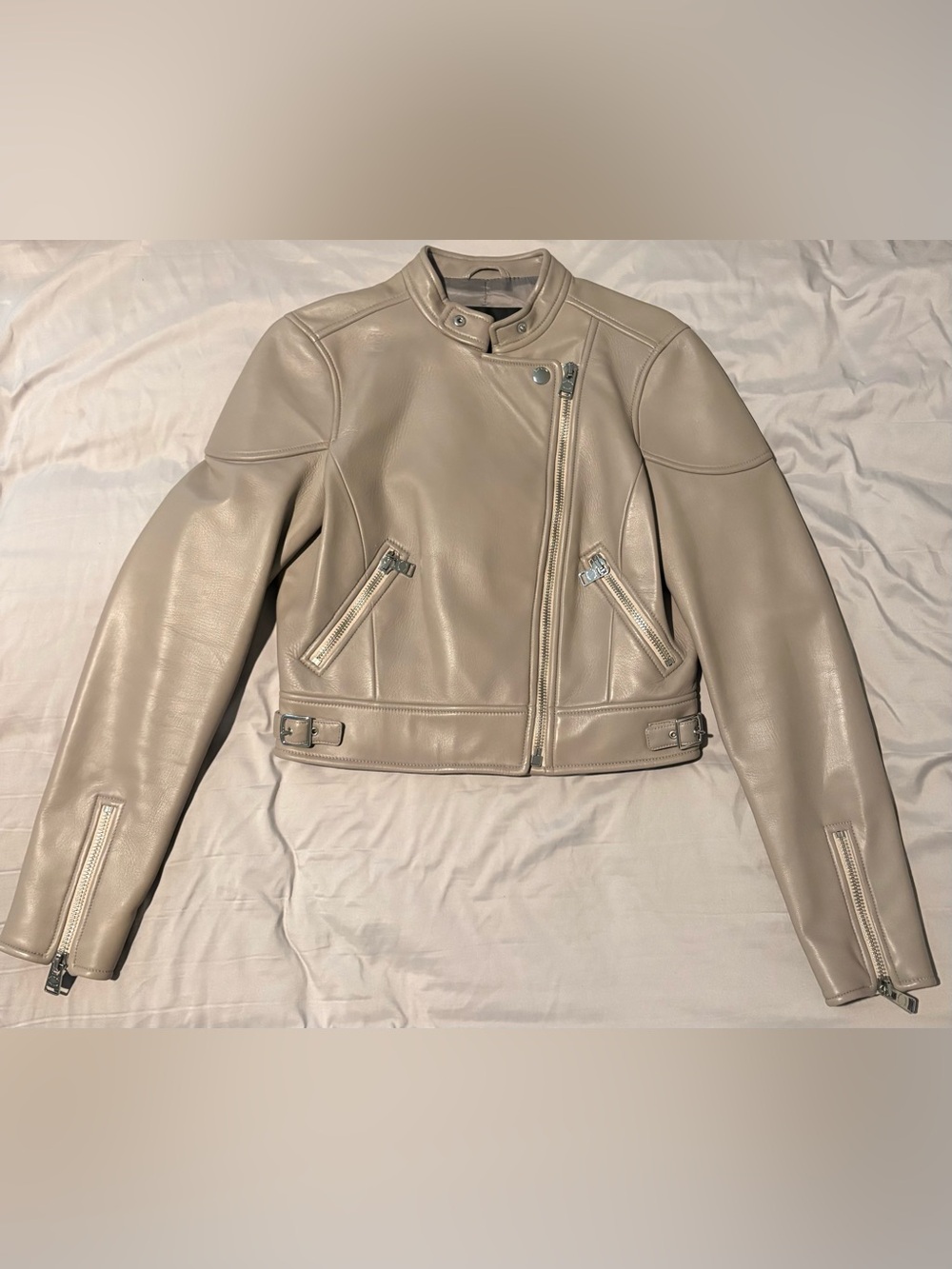 Coach Taupe Leather Moto Jacket